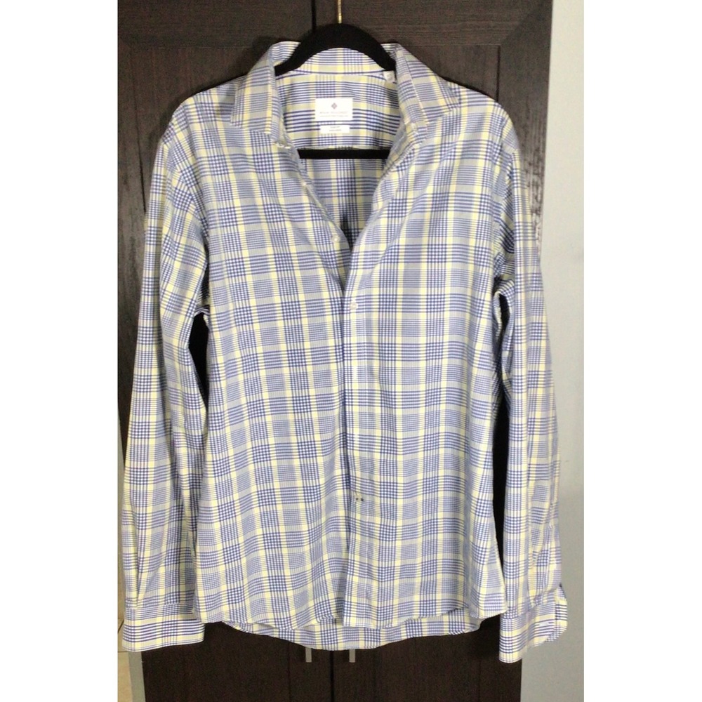 Ryan Seacrest Distinction Mens Slim Fit Non-Iron Plaid Dress Shirt Blue Yellow